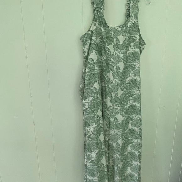 P. Cill Island In The Sun Linen Viscose Jumpsuit Green Leaf Print Size XL - Picture 4 of 16